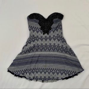 Free People Strapless Blue Dress with Black Lace